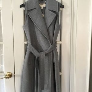 Michael Kors Heather Gray long wool sleeveless coat, size small.